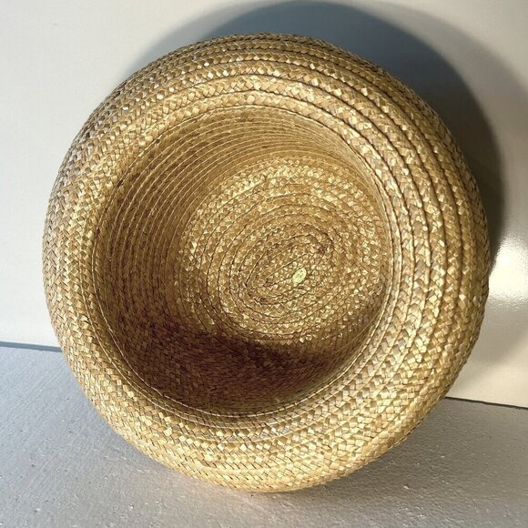 Bowler Style Straw Hat Black Ribbon 22.5" classic French vintage cottage core - Picture 6 of 8